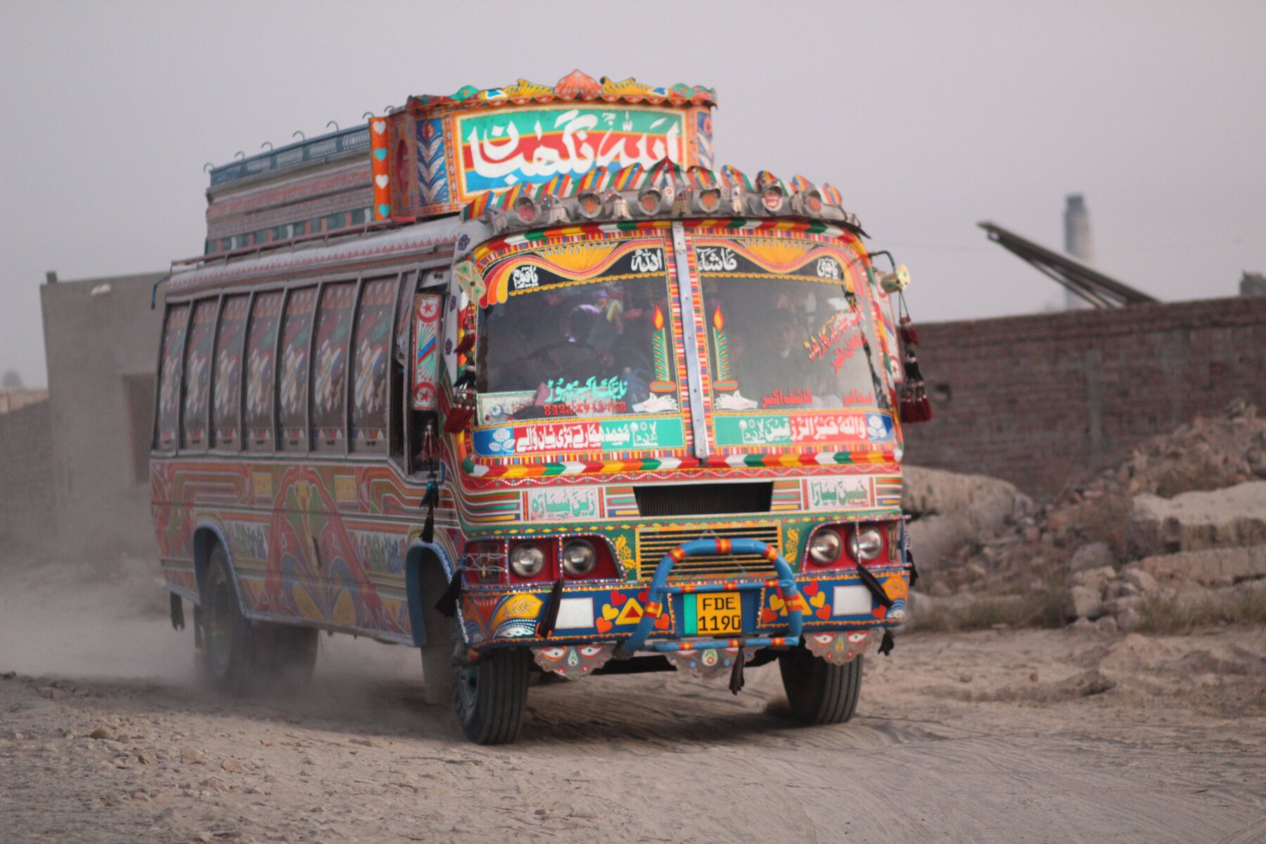 A bus on an open road.